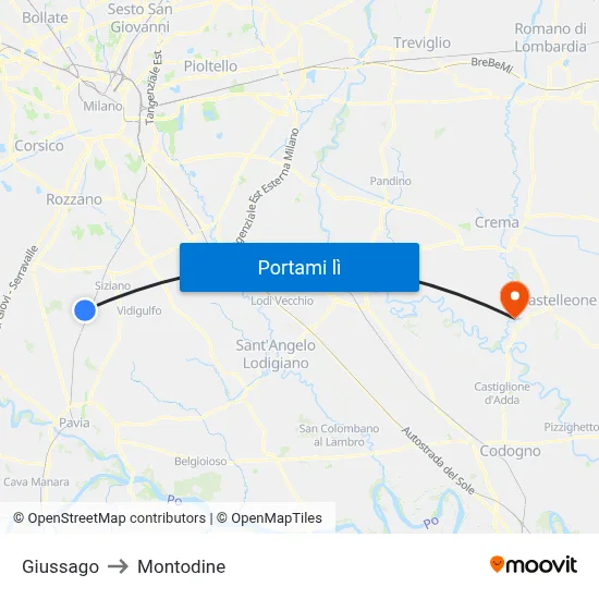 Giussago to Montodine map