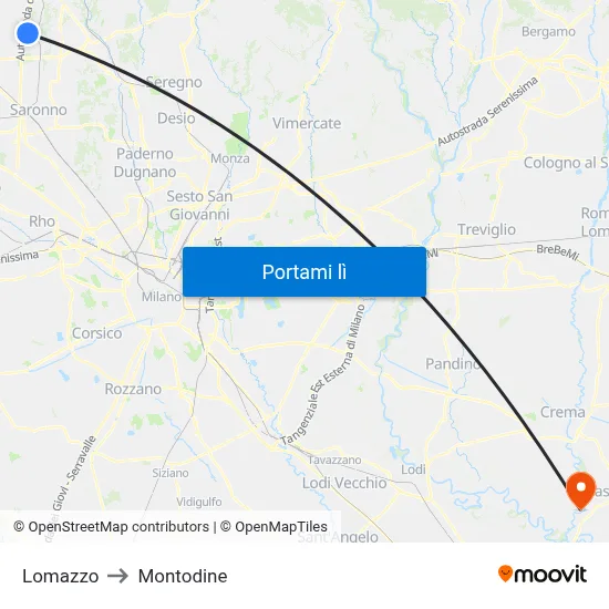 Lomazzo to Montodine map