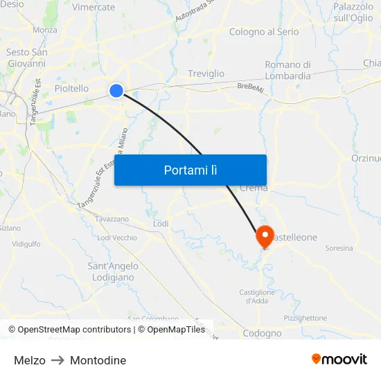 Melzo to Montodine map