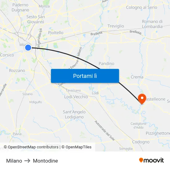 Milano to Montodine map