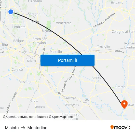 Misinto to Montodine map