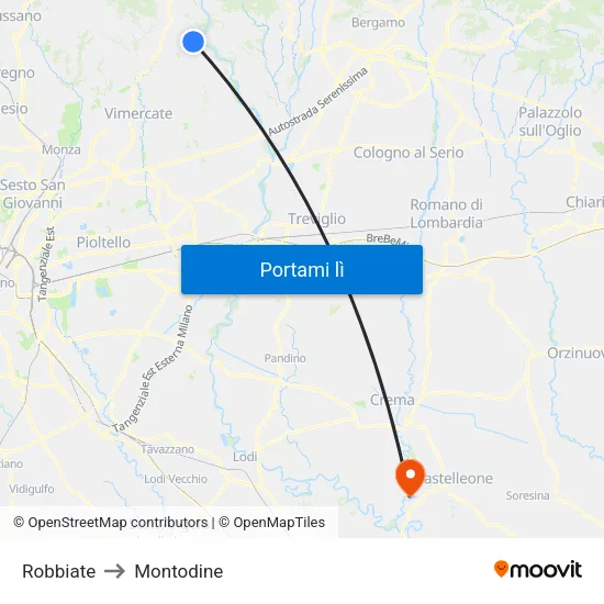Robbiate to Montodine map