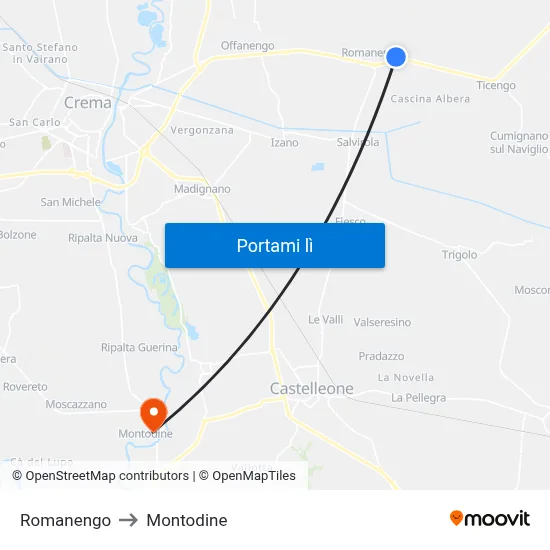 Romanengo to Montodine map