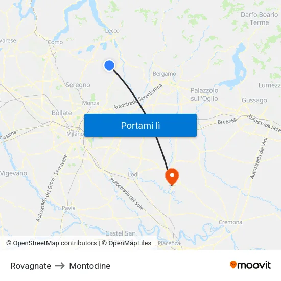 Rovagnate to Montodine map
