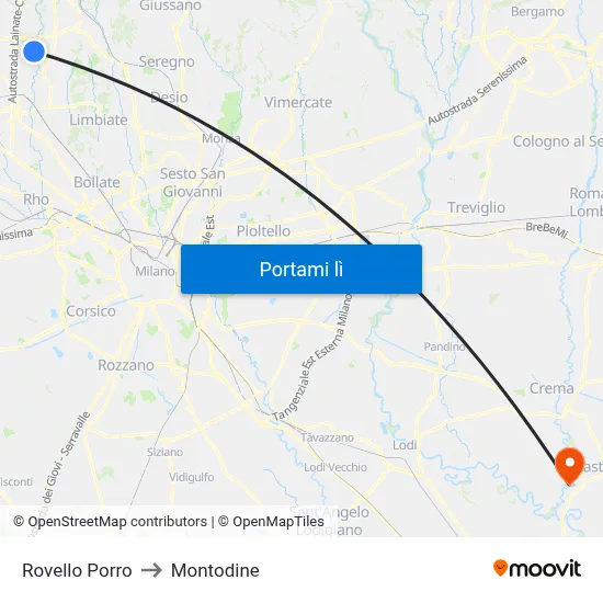 Rovello Porro to Montodine map