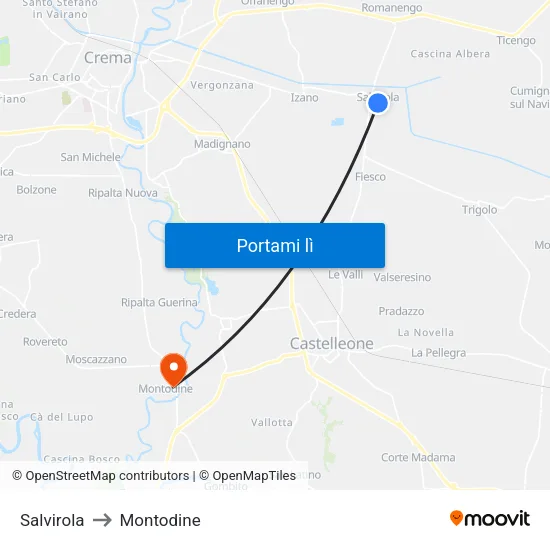 Salvirola to Montodine map