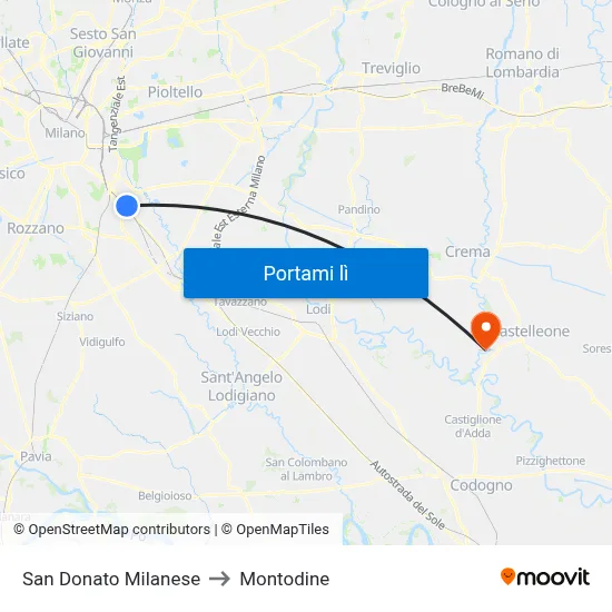San Donato Milanese to Montodine map
