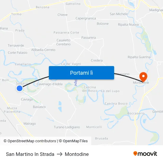 San Martino In Strada to Montodine map