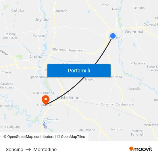 Soncino to Montodine map