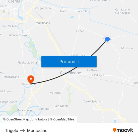 Trigolo to Montodine map