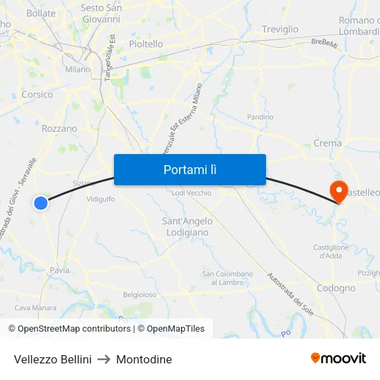 Vellezzo Bellini to Montodine map