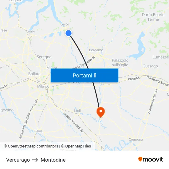 Vercurago to Montodine map