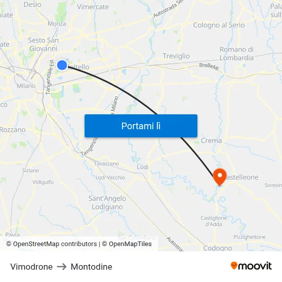 Vimodrone to Montodine map