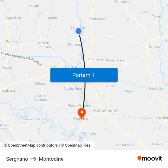 Sergnano to Montodine map