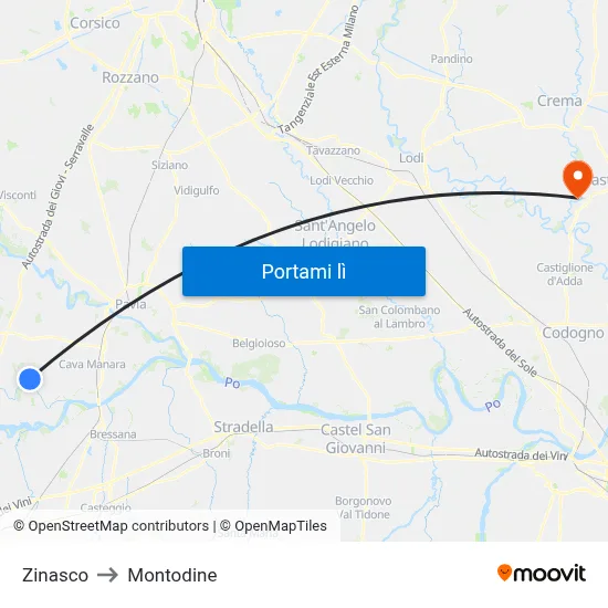 Zinasco to Montodine map