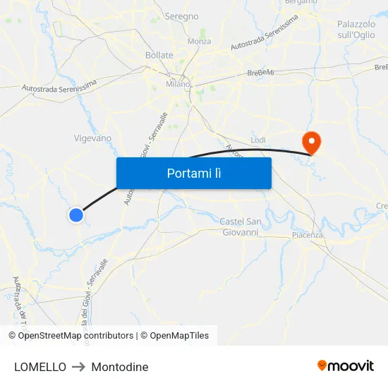 LOMELLO to Montodine map
