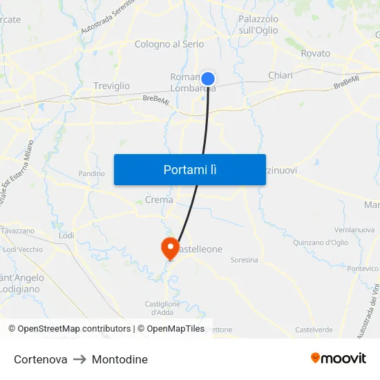 Cortenova to Montodine map