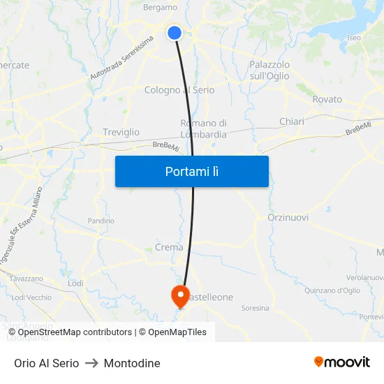 Orio Al Serio to Montodine map