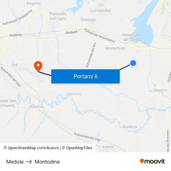 Medole to Montodine map