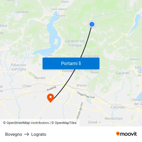 Bovegno to Lograto map