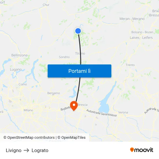 Livigno to Lograto map