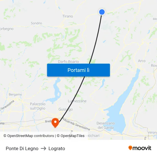 Ponte Di Legno to Lograto map