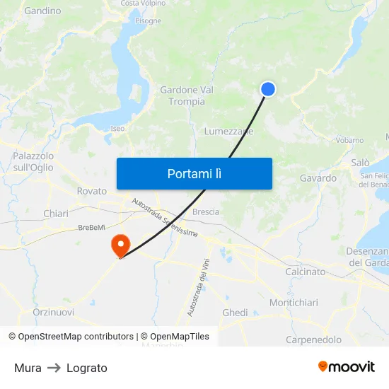 Mura to Lograto map