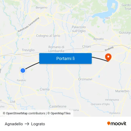 Agnadello to Lograto map