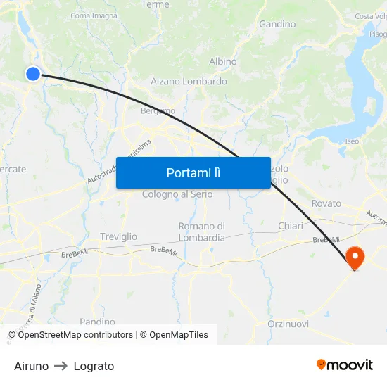 Airuno to Lograto map