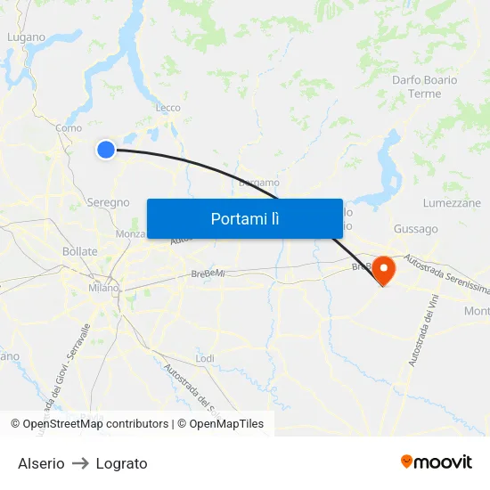 Alserio to Lograto map