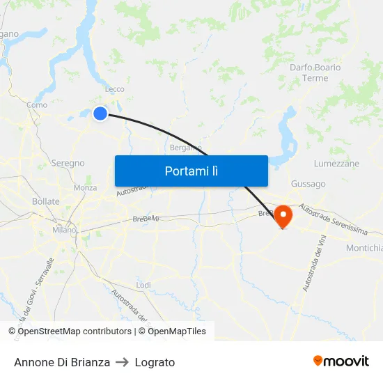 Annone Di Brianza to Lograto map