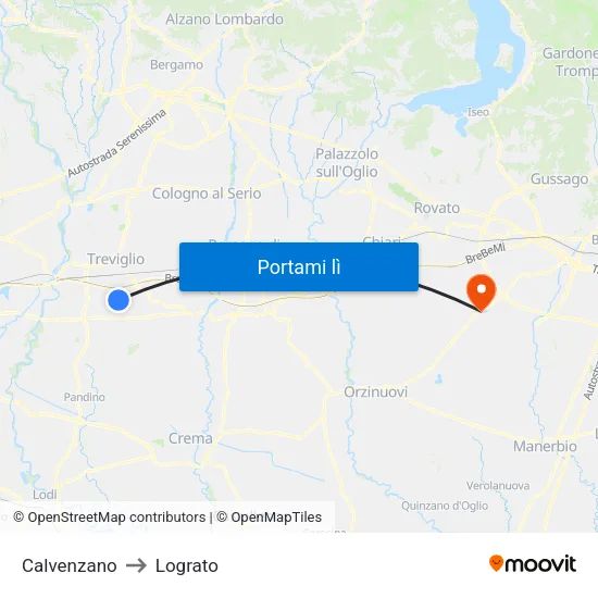 Calvenzano to Lograto map