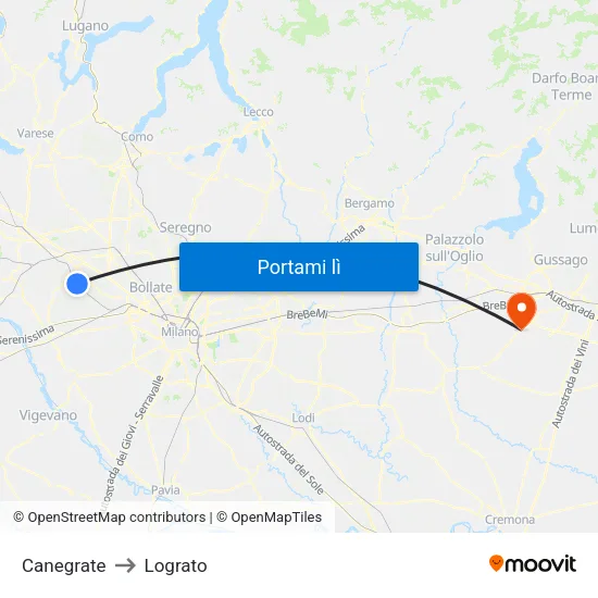 Canegrate to Lograto map