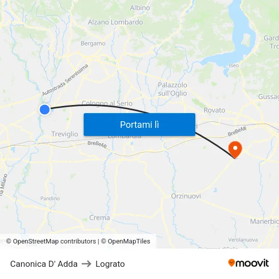 Canonica D' Adda to Lograto map
