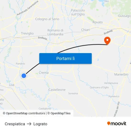 Crespiatica to Lograto map