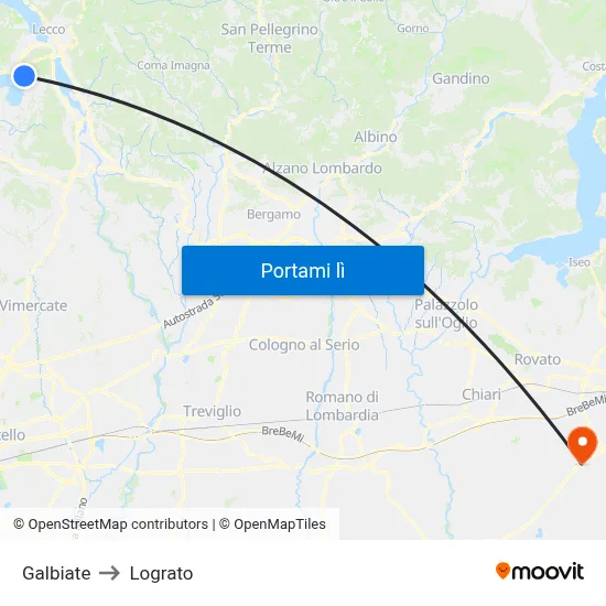 Galbiate to Lograto map