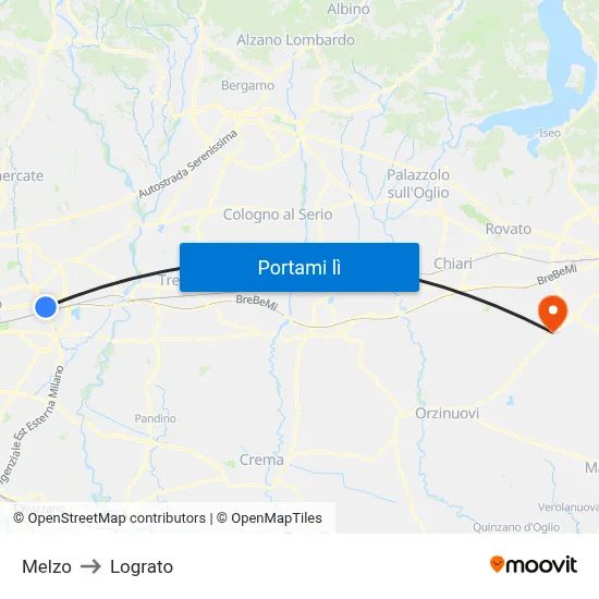 Melzo to Lograto map