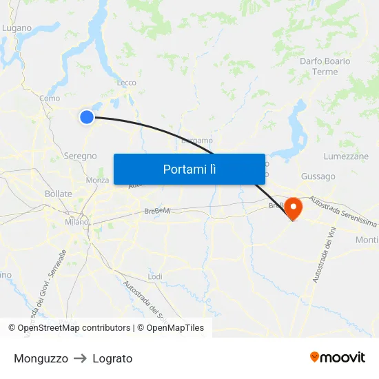 Monguzzo to Lograto map