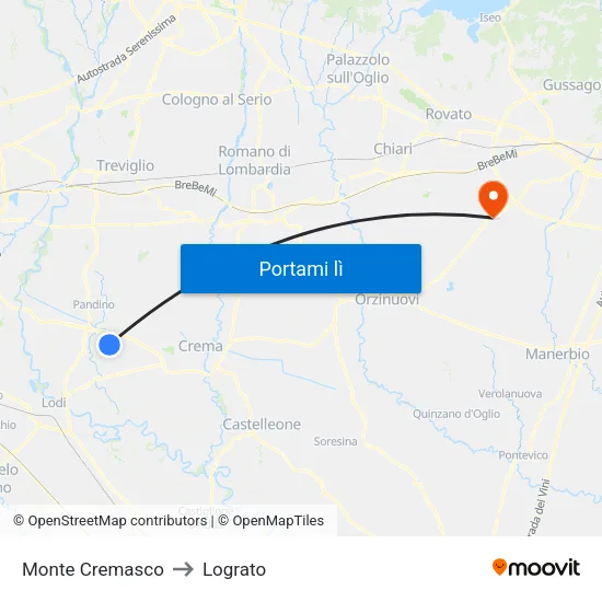 Monte Cremasco to Lograto map