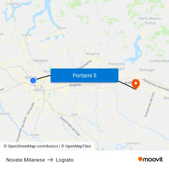 Novate Milanese to Lograto map