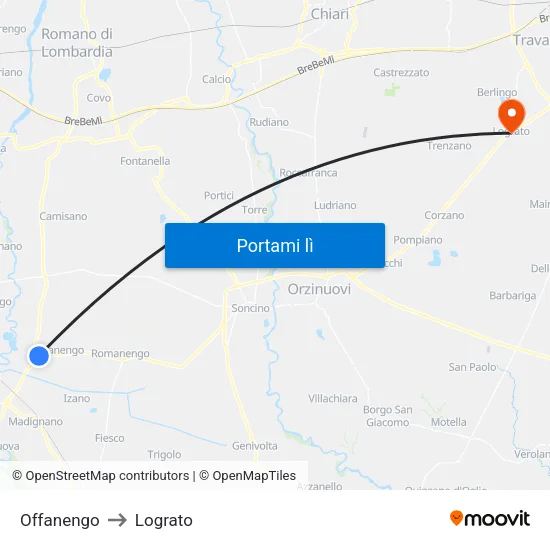Offanengo to Lograto map