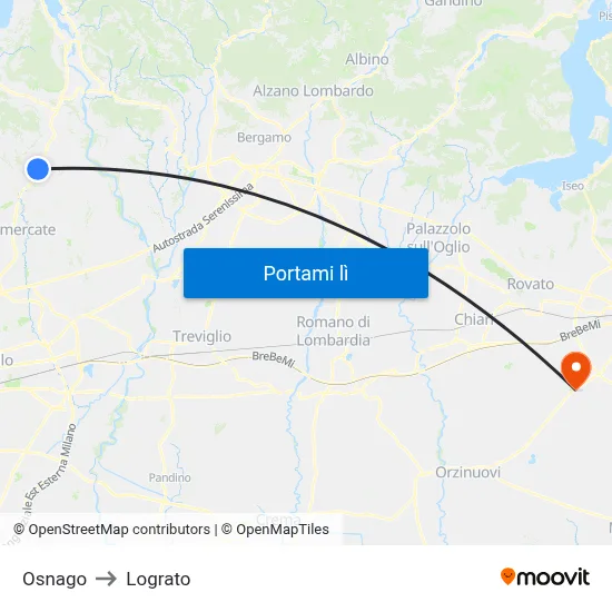 Osnago to Lograto map