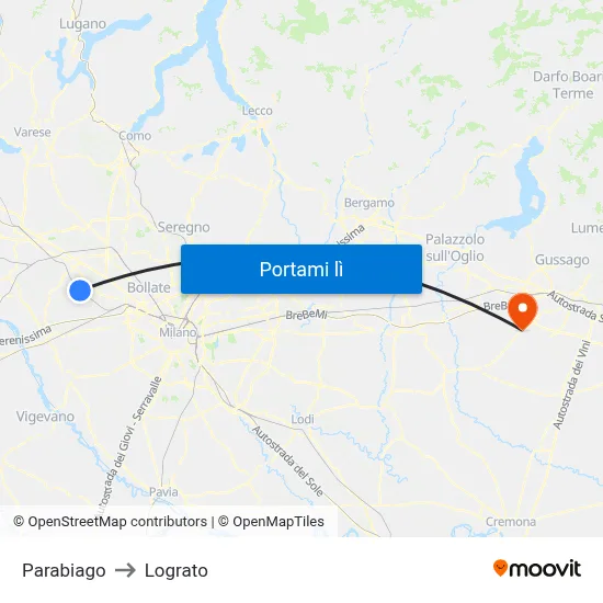 Parabiago to Lograto map