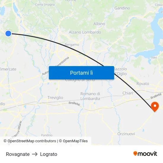 Rovagnate to Lograto map