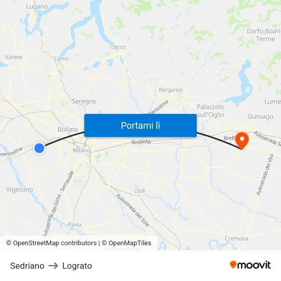 Sedriano to Lograto map