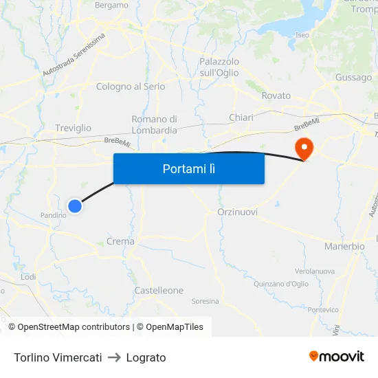 Torlino Vimercati to Lograto map