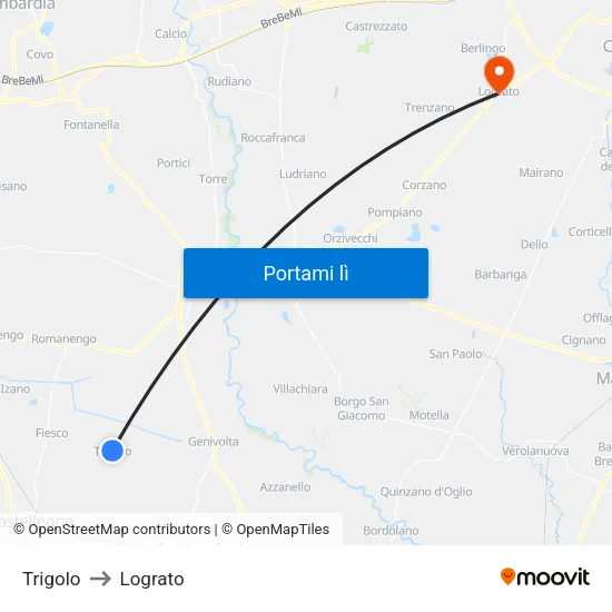 Trigolo to Lograto map
