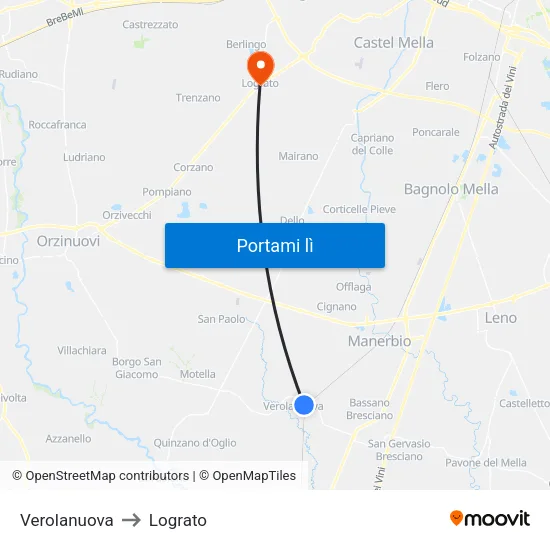 Verolanuova to Lograto map