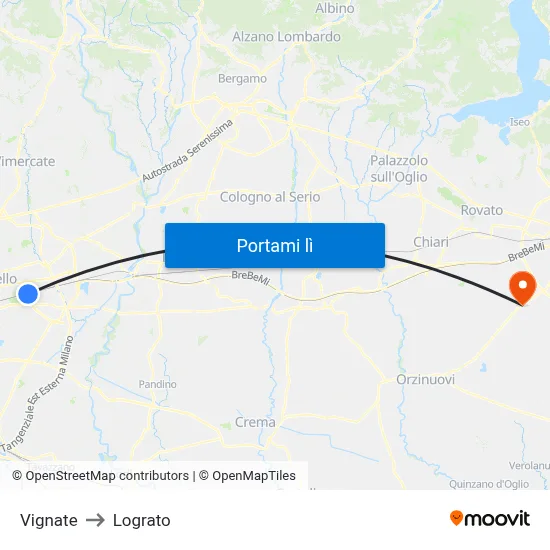 Vignate to Lograto map