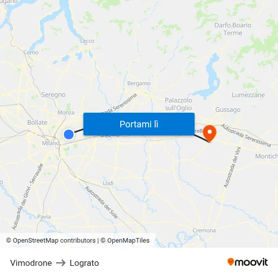 Vimodrone to Lograto map
